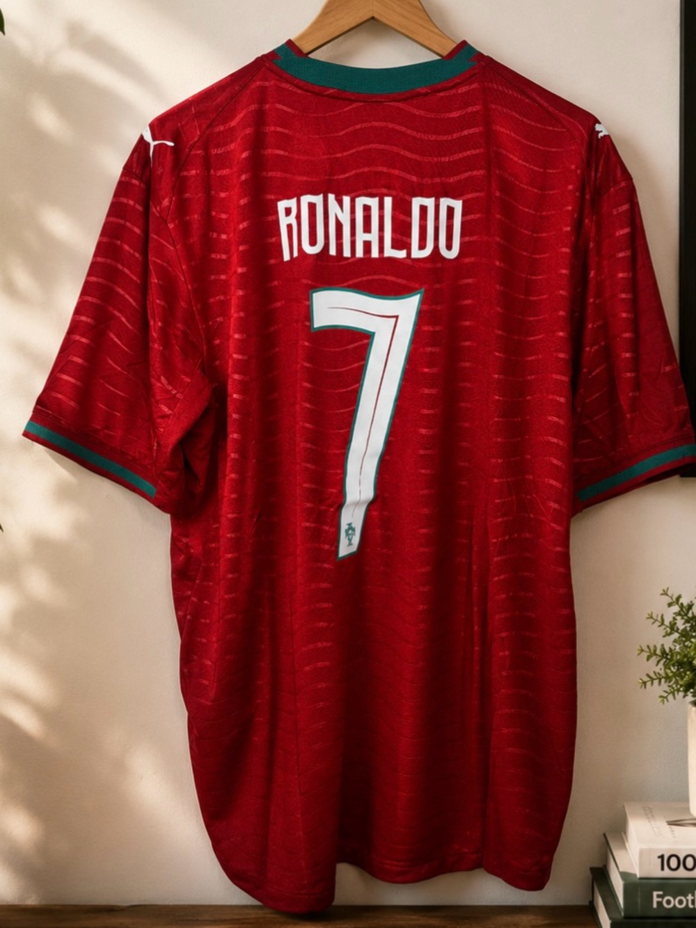 Puma Red Men's Football Jersey with Green Trim and White Accents - Picture 2 of 2